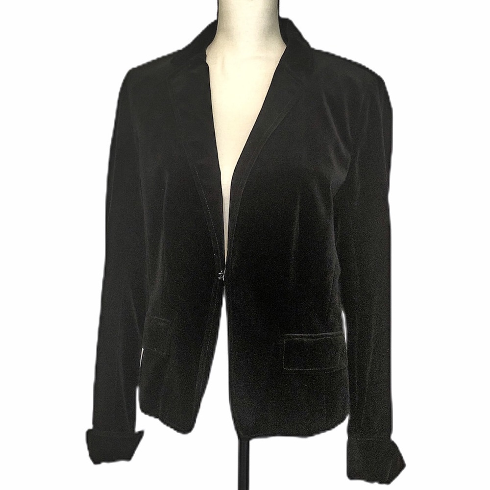 J. CREW Velvet Plush Ruffle Lined Blazer Black 12T Holiday Cocktail Party Velour